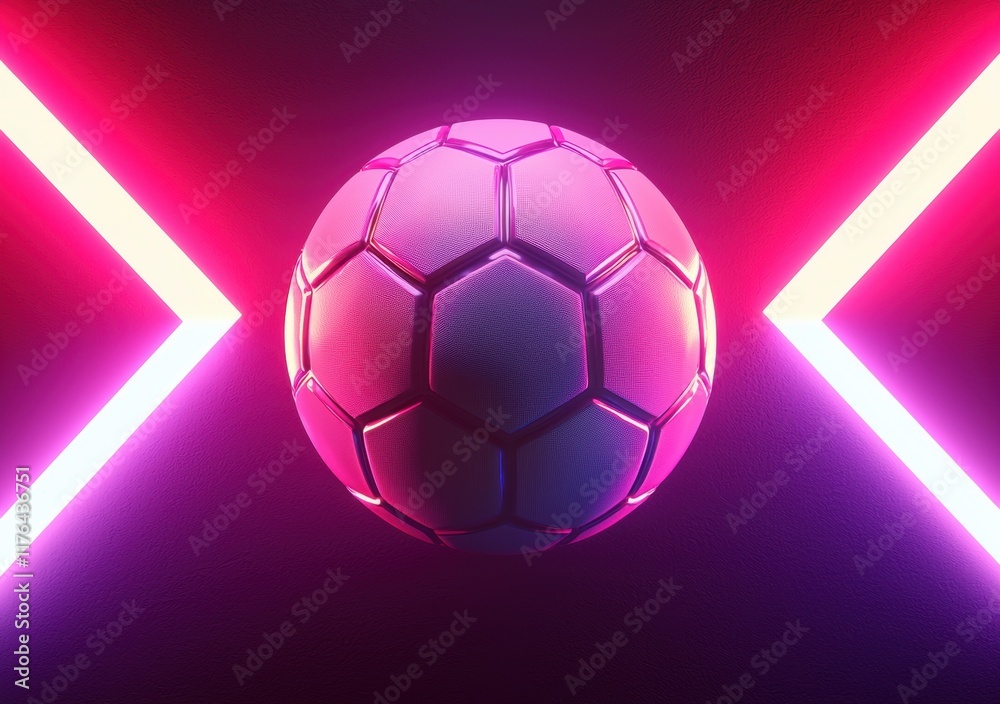 Obraz premium Colorful Soccer Ball with Neon Lights Background and Reflection