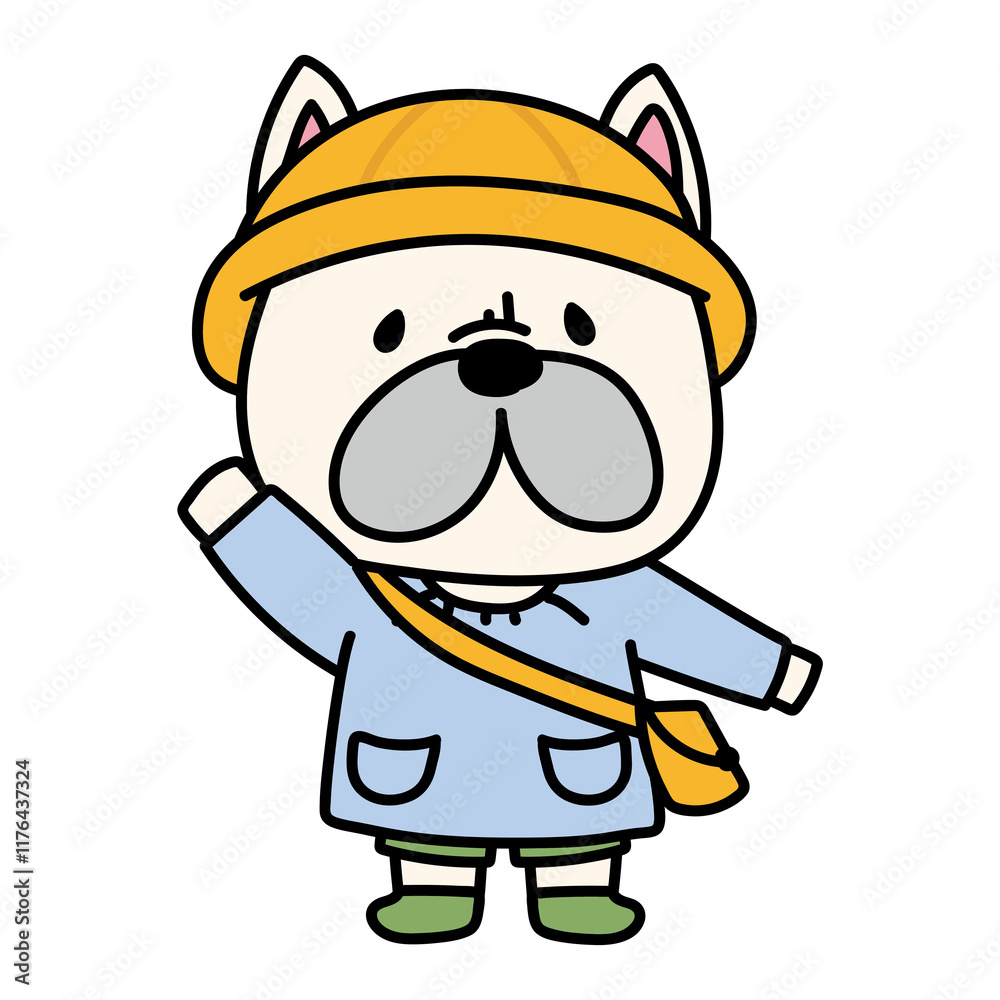 Obraz premium 通園帽子と通園バッグを持っているフレンチブルドッグ