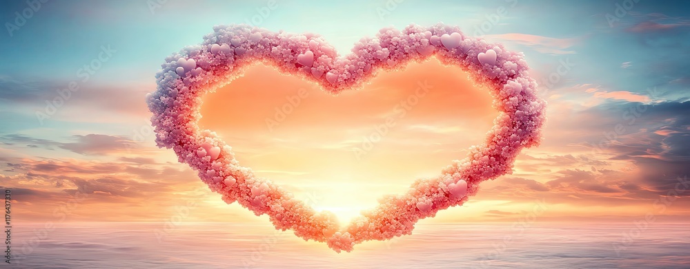 Naklejka premium Valentine's Day Sky Hues concept, Tender Valentine's sunrise with pastel orange and bubblegum pink hues