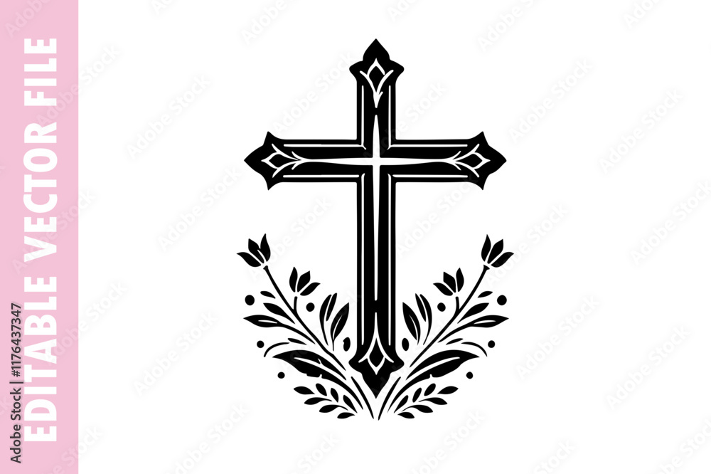 cross on a white, cross flower vector silhouette illustration