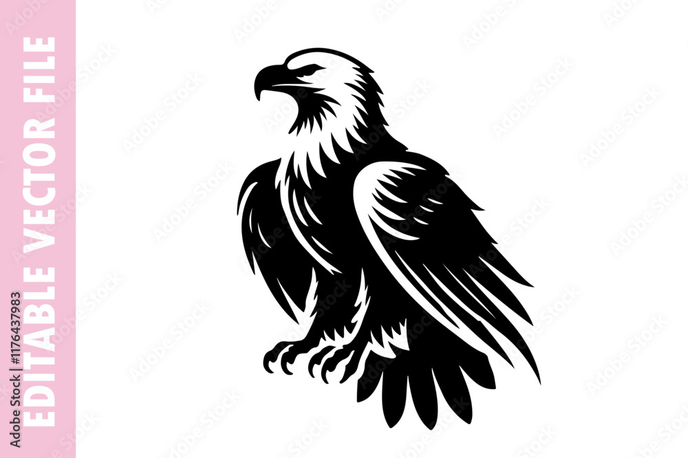 Obraz premium eagle on a branch, eagle vector silhouette illustration