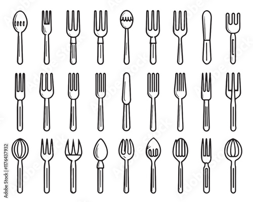 Fork Line Art 50 Icon Set Collection Pack