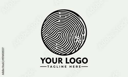 Black fingerprint lines swirl forming unique oval pattern Black fingerprint lines create a striking oval pattern, perfect for security, technology, crime investigation, or identity recognition concept