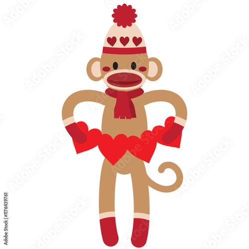 Cute and funny Valentine sock monkey vector cartoon illustration