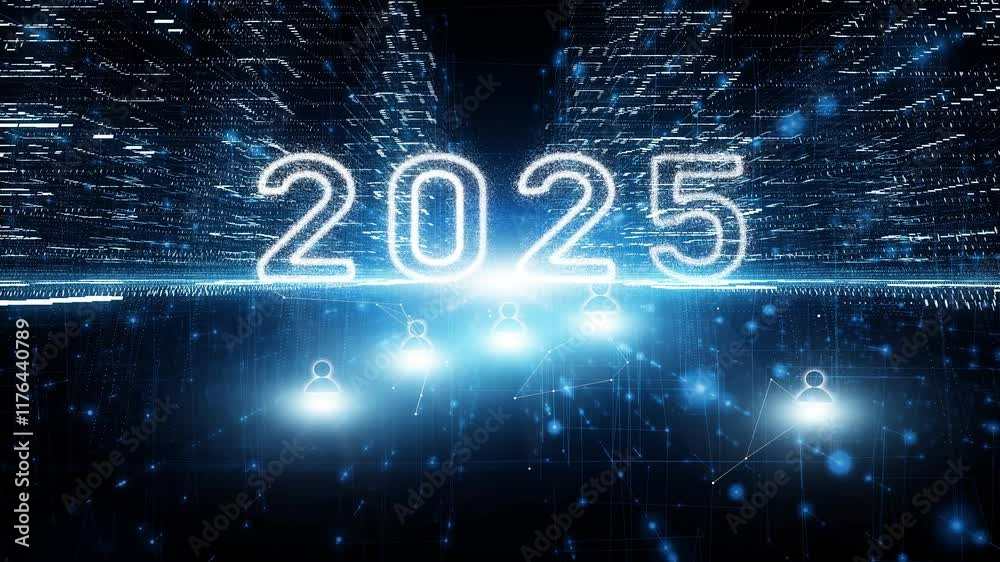 Digital abstract city technology network in year 2025 loop animation.
