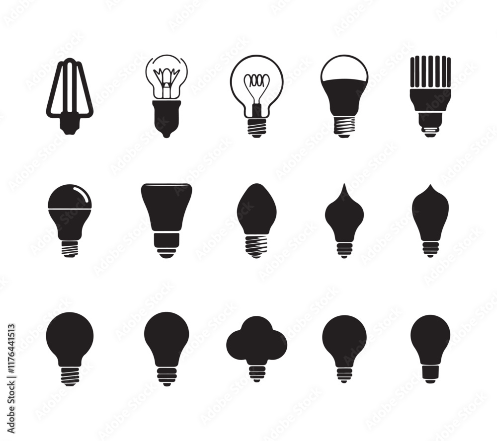 Light bulb icon collection on white background