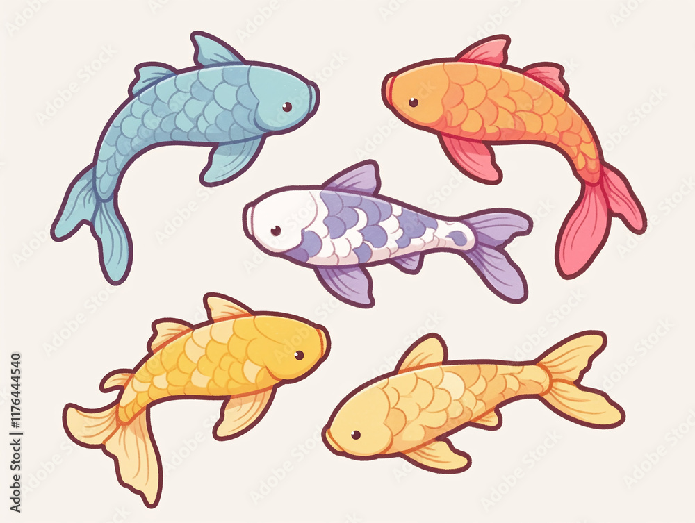 Fototapeta premium Colorful Koi Fish Illustration