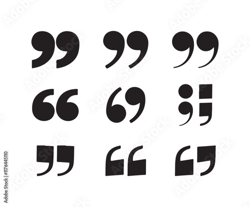 Quotation mark icon collection on white background