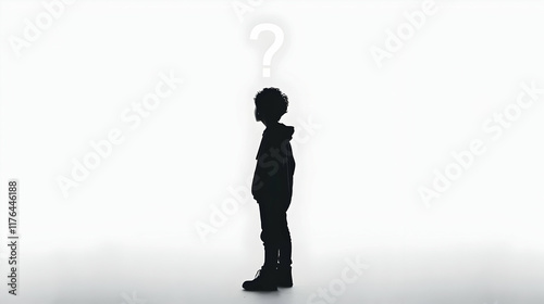 Black silhouette of a person with a white question mark on top, standing on a clean white background