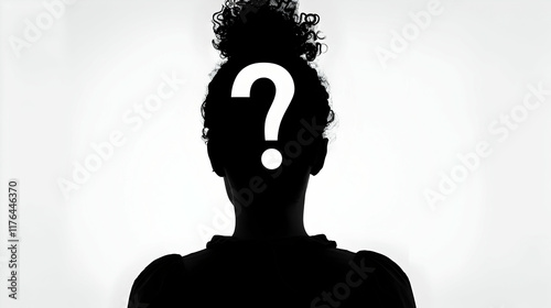 Black silhouette of a woman with a white question mark above her head, placed on a white backdrop
