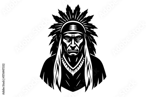 Indian apache isolated vector silhouette illustration on white background