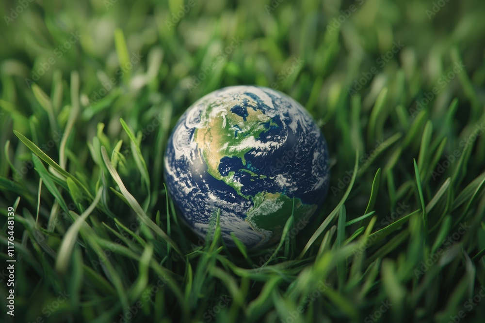 Globe Surrounded by Lush Green Grass Symbolizing Earth Care Globe Surrounded by Lush Green Grass Symbolizing Earth Care
