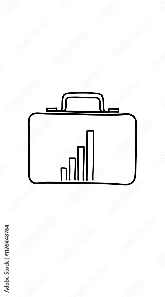 A simple outline of a briefcase with a rising bar graph inside it, drawn in black on a white background. A simple outline of a briefcase with a rising bar graph inside it, drawn in black on a white background.