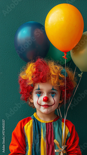Happy Child Clown with Balloons