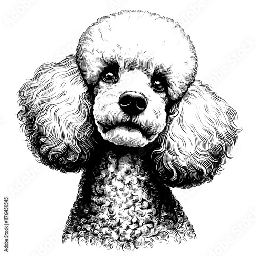 Hand drawn cute Poodle portrait, vector sketch isolated on white background, SVG vector	