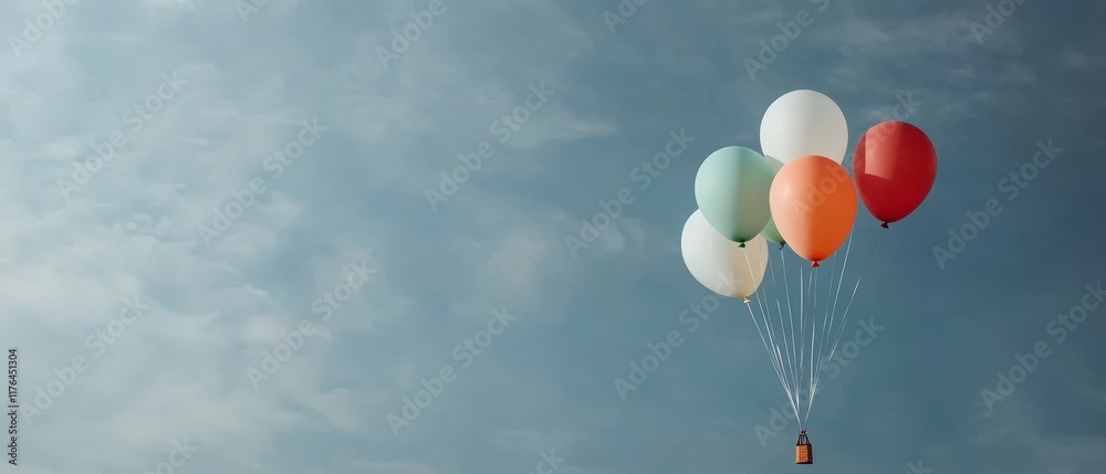 Colorful Balloons Floating in Sky Dreamy Pastel Hot Air Balloon Flight Colorful Balloons Floating in Sky Dreamy Pastel Hot Air Balloon Flight