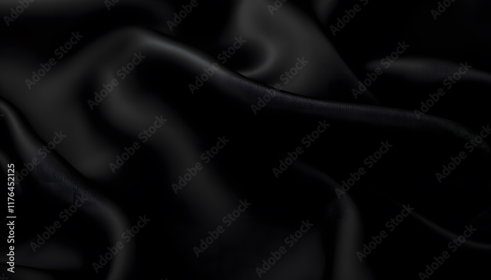 Fototapeta premium Abstract Black Silk Texture: Dark Drapery and Smooth Fabric Waves