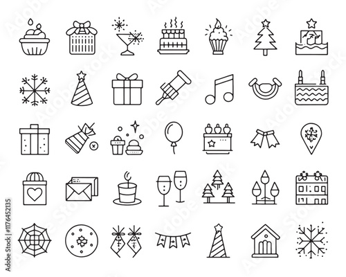 Holiday and part line art 50 icon collection pack