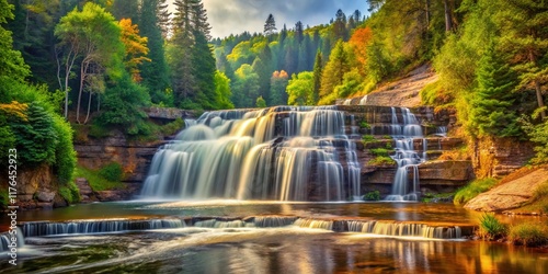 Vintage Alger Falls Michigan Waterfall Landscape Photography