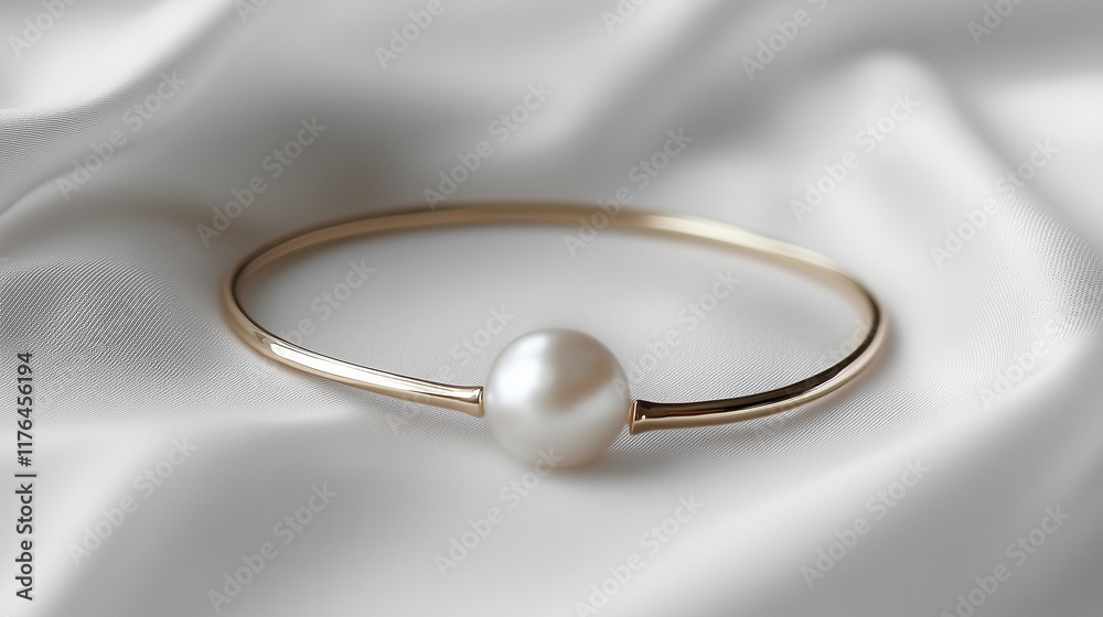 A minimalist bracelet with a single pearl, lying elegantly on a clean white background. A minimalist bracelet with a single pearl, lying elegantly on a clean white background.