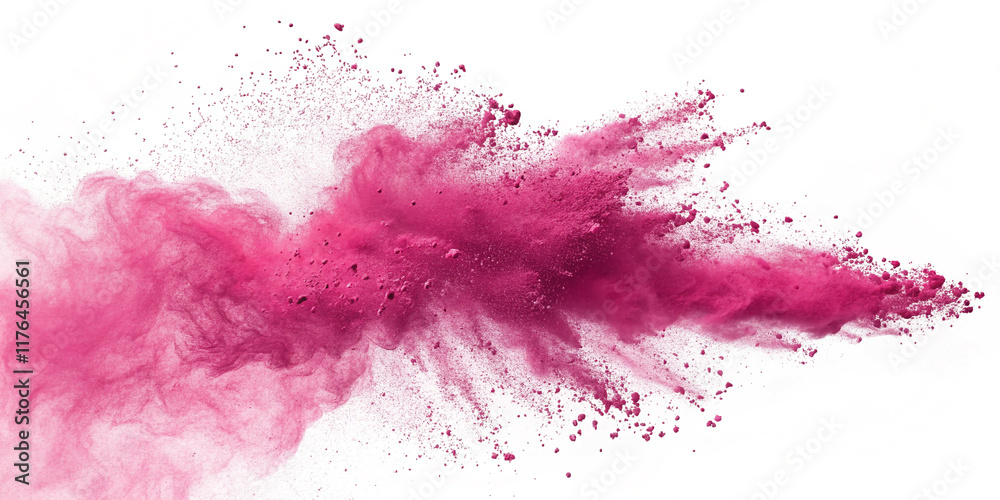 A Vibrant Pink Color Pulver Explosion Isolated on a White Background A Vibrant Pink Color Pulver Explosion Isolated on a White Background