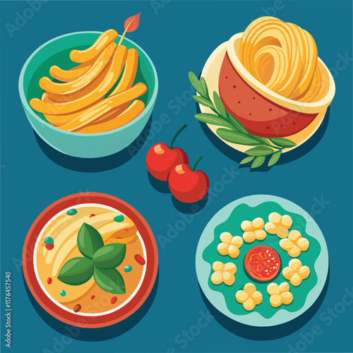 Pasta Food Vector set Illustration - Delicious Italian Cuisine Design