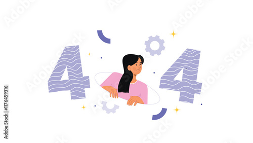 A 404 error page illustration with a sad character for website UI design, featuring a disappointed or confused character standing in front of a broken link or missing page