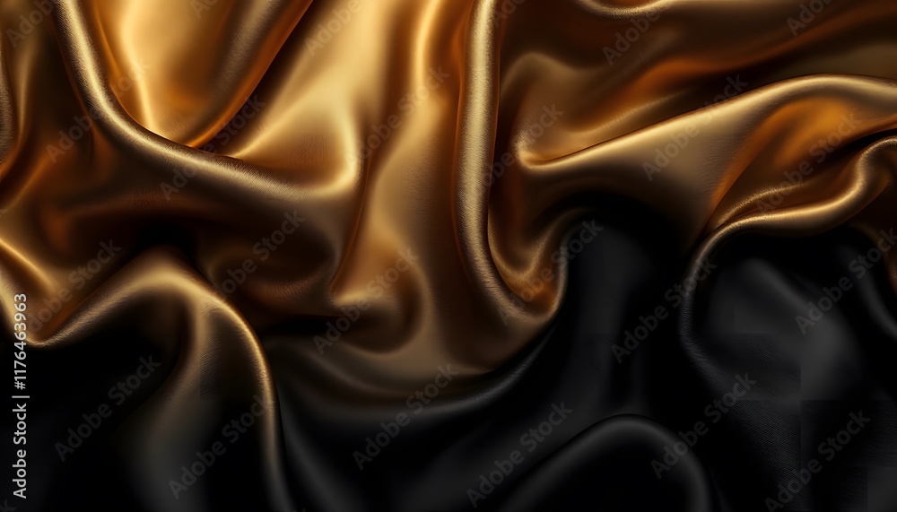 Fototapeta premium Luxurious Gold and Black Silk Fabric Drapery: A Textured Masterpiece