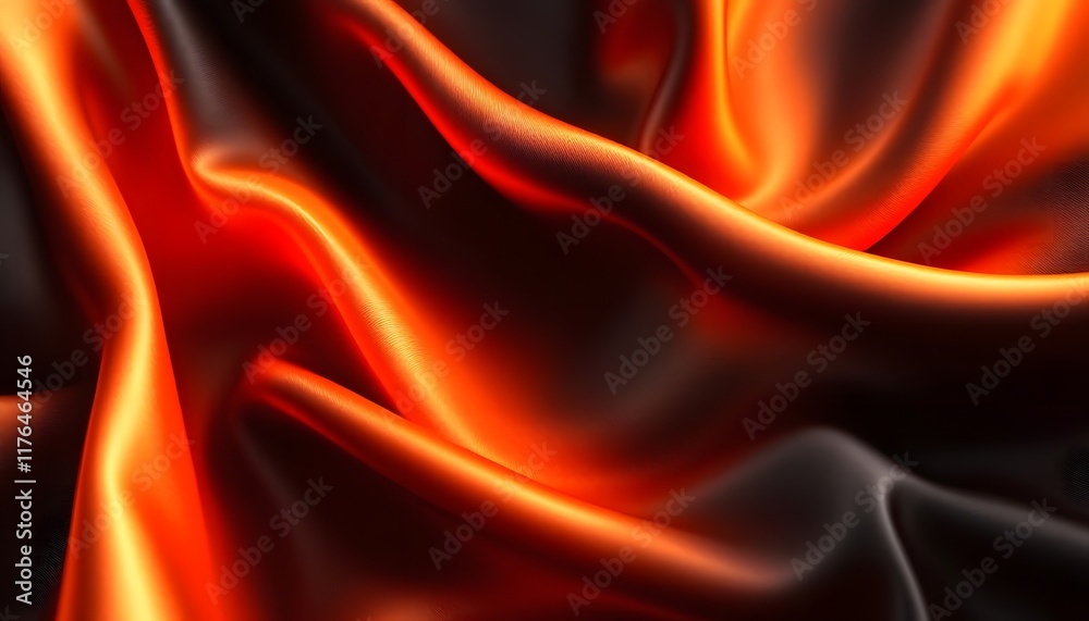 Fototapeta premium Fiery Orange and Black Silk Drape: A Luxurious Textural Abstract