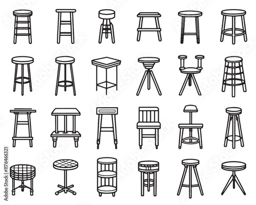 Metal stool line art 50 icon set artwork