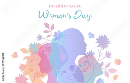 International women's day background with flower and gradient style for horizontal design