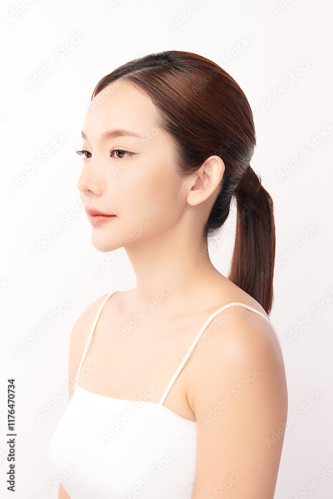 Beautiful young asian woman with clean fresh skin on white background, Face care, Facial treatment, Cosmetology, beauty and spa, Asian women portrait. Beautiful young asian woman with clean fresh skin on white background, Face care, Facial treatment, Cosmetology, beauty and spa, Asian women portrait.