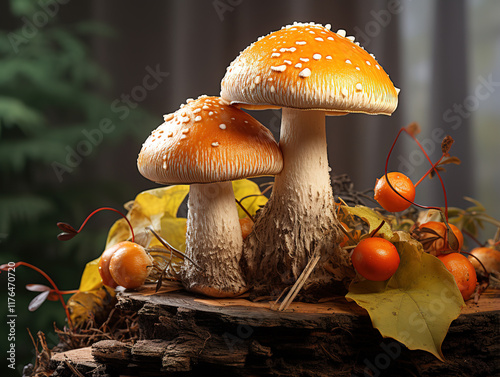 Incredible Majestic mushrooms in the forest, a mesmerizing display of nature's wonder photo