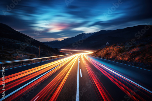 Outstanding Neon light trails in urban night scene