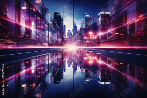 Excellent cape futuristic night city illustration digital building, future street
