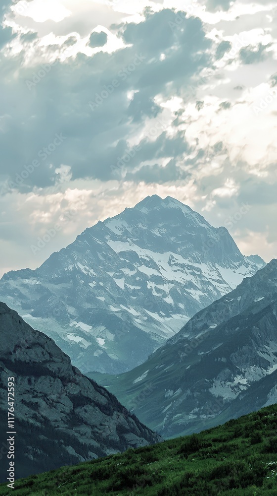 Obraz premium Majestic Mountain Peak at Sunset Breathtaking Landscape Photography