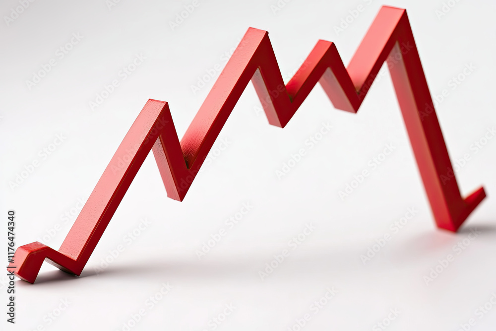Red stock market graph trending downward, indicating economic decline Red stock market graph trending downward, indicating economic decline