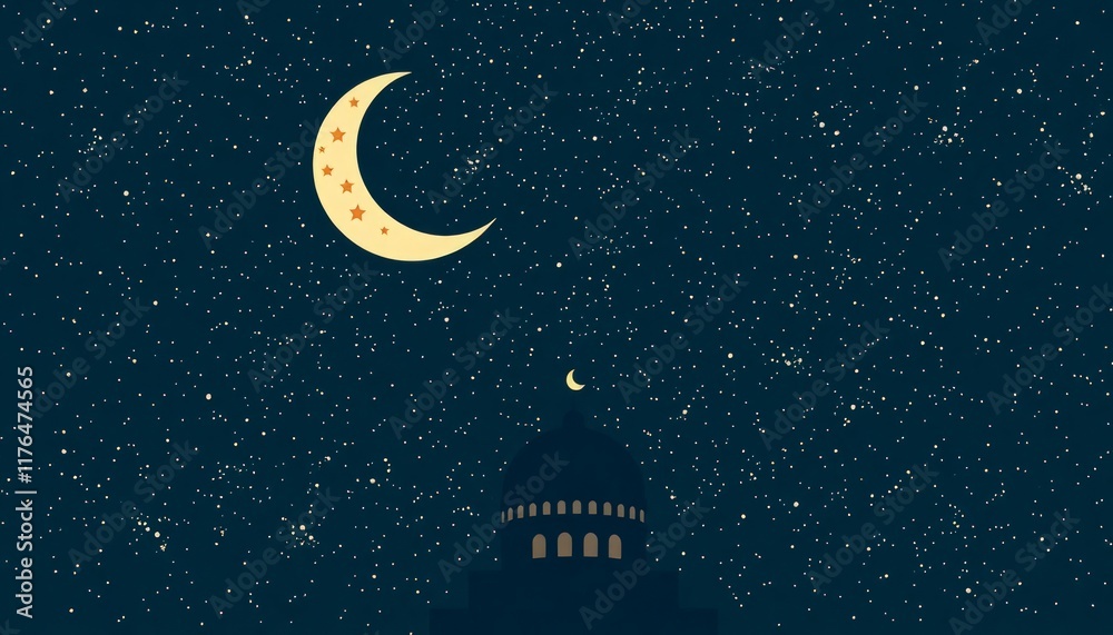 Fototapeta premium mosque and moon and stars with gradient background