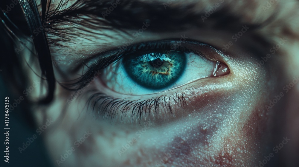 Fototapeta premium Close-up of distressed skin showing acne and stress marks, highlighting the impact of lifestyle on skin health and well-being