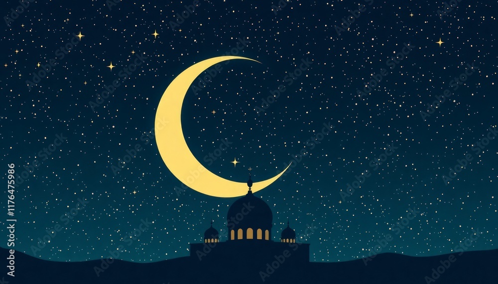 Fototapeta premium mosque and moon and stars with gradient background