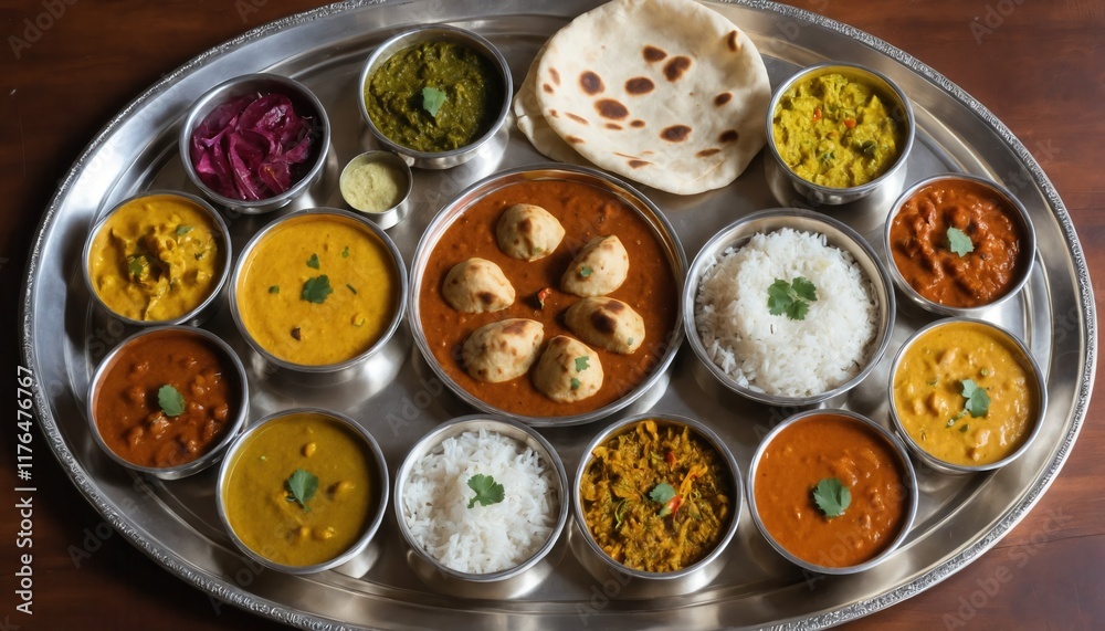 Traditional Indian Thali with Diverse Dishes Traditional Indian Thali with Diverse Dishes