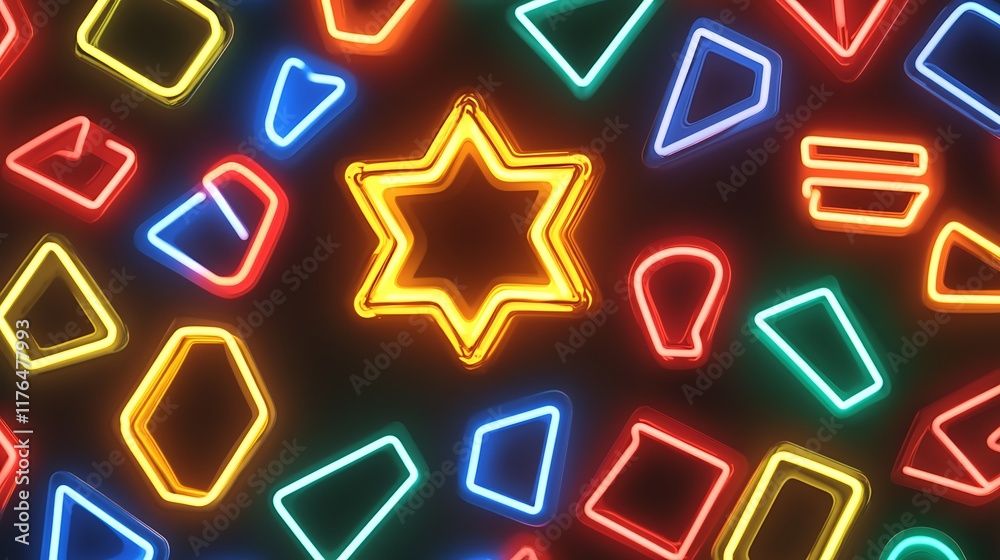 Obraz premium Neon Shapes Illuminate A Central Star Design