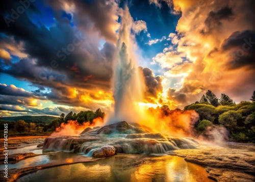 Vintage New Zealand Rotorua Geyser Eruption - Geothermal Wonder photo