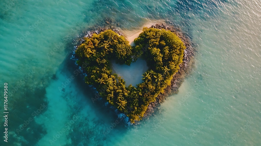 Heart-shaped island in turquoise ocean. Heart-shaped island in turquoise ocean.