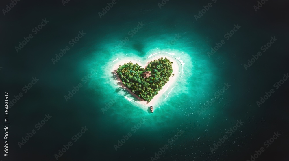 Heart Shaped Island Paradise Aerial View Tropical Getaway Romantic Escape Heart Shaped Island Paradise Aerial View Tropical Getaway Romantic Escape