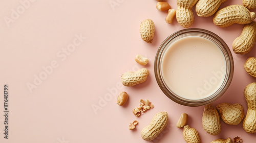 Dewy glowing complexion with Vitamin B3 on minimal soft background. photo