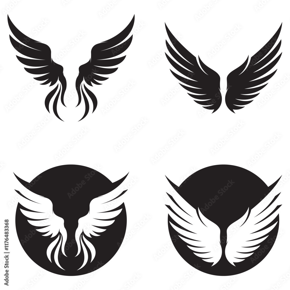 Black wings logo spread wide represent freedom and power. Black wings logo spread wide represent freedom and power.