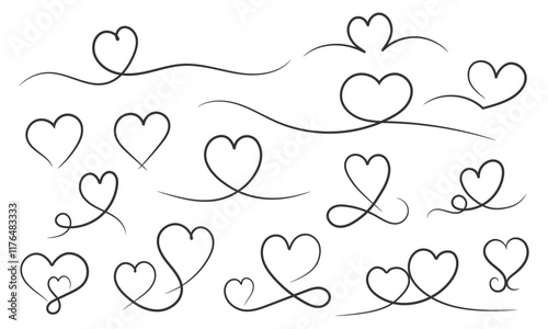 Hand drawn decoration elements with hearts for Valentine's day, wedding, Mother's day, vector eps10 illustration