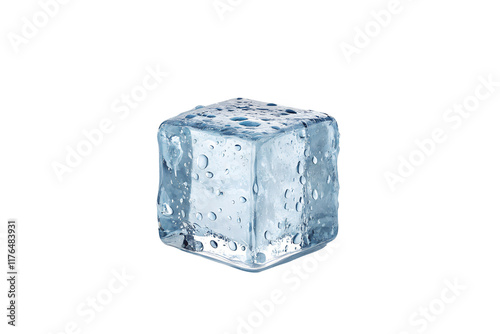 Crystal Clear Ice Cube with Bubbles on Transparent Background photo