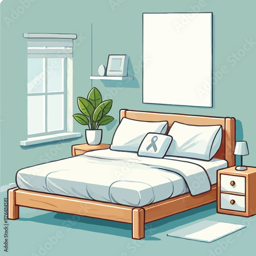 Modern neat bedroom cartoon with blank poster